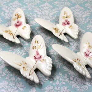 Vintage Homco Butterflies Wall Decor Set - White Ceramic with Roses
